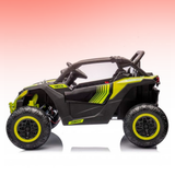 Toy off-road vehicle with black and yellow design on a gradient background