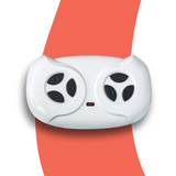 Close-up of the white remote control for the Jeep-inspired remote-controlled ride-on electric car, placed on an orange background.