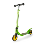 Green scooter with yellow wheels on a white background