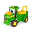 Toy tractor with a yellow seat and handle on a white background