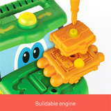 Toy engine with a green and orange design on a white background