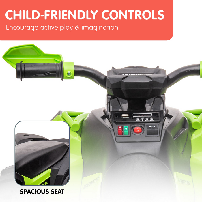 hand controls of Kahuna GTS99 Kids Electric Ride On Quad Bike Toy ATV 50W - Green