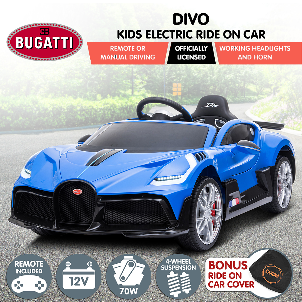 features of Kahuna Licensed Bugatti Divo Kids Electric Ride On Car - Blue