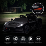 Black toy car with features highlighted on a dark background