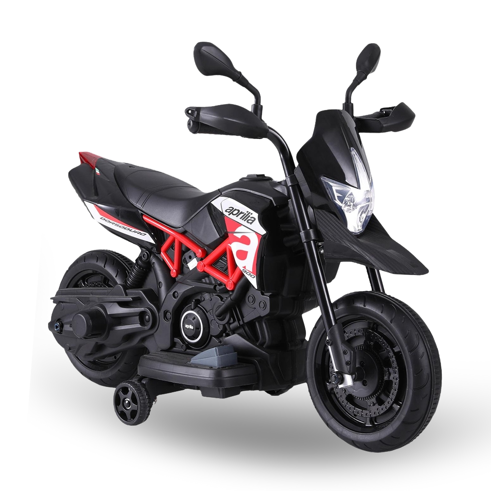 Black and red toy motorcycle on a white background