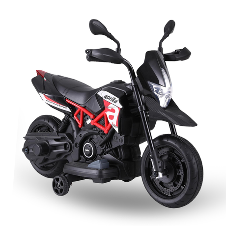 Black and red toy motorcycle on a white background