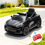 Black toy car with remote control icon on a driveway