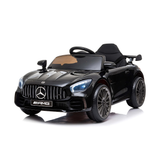 Black toy car with Mercedes-Benz logo on a white background