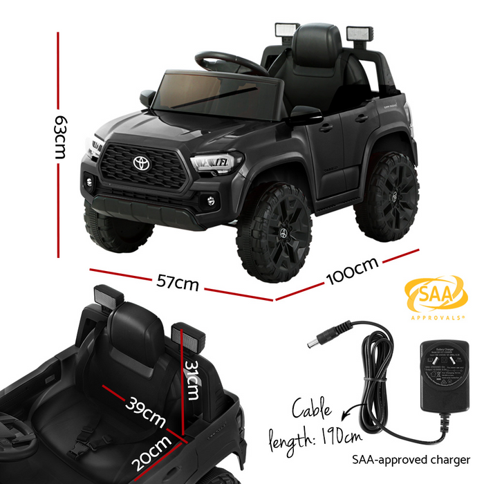 dimensions of Licensed Toyota Tacoma 12v Off Road Kids Electric Ride On with Remote - Black