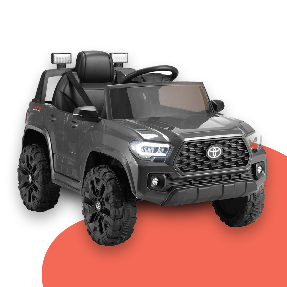 A front view of a black Jeep-inspired remote-controlled ride-on electric car