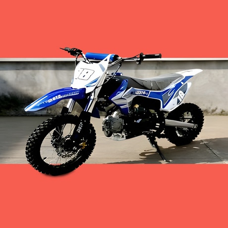 front view of MJM 110cc Petrol Powered 4-Stroke Kids Trail Pit Dirt Bike - Blue