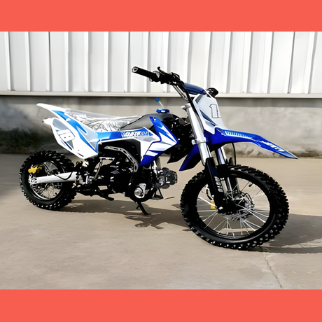 front view of MJM 110cc Petrol Powered 4-Stroke Kids Trail Pit Dirt Bike - Blue