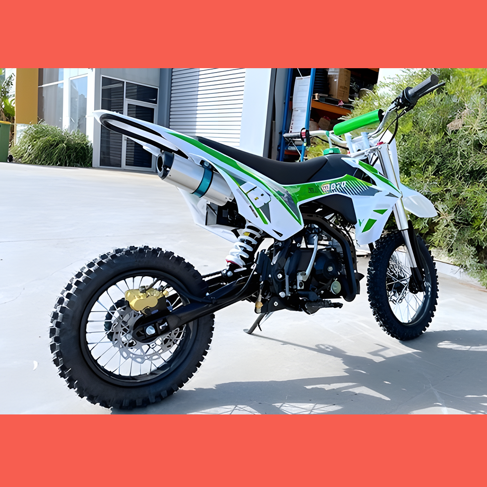 rear view of MJM 110cc Petrol Powered 4-Stroke Kids Trail Pit Dirt Bike - Green