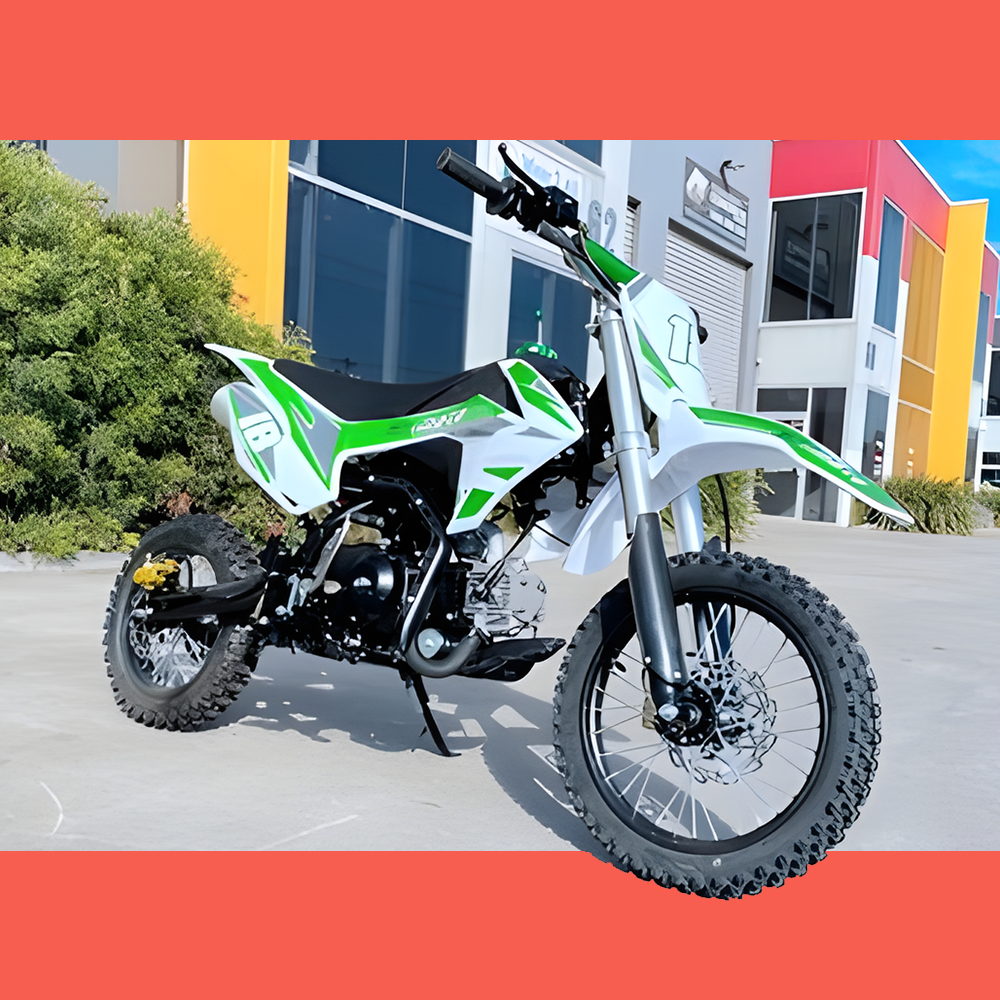 front view of MJM 110cc Petrol Powered 4-Stroke Kids Trail Pit Dirt Bike - Green