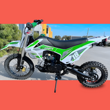 side view of MJM 110cc Petrol Powered 4-Stroke Kids Trail Pit Dirt Bike - Green