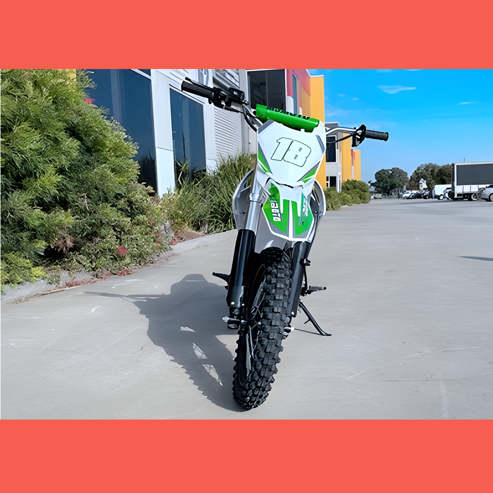 front view of MJM 110cc Petrol Powered 4-Stroke Kids Trail Pit Dirt Bike - Green