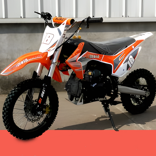 front view of MJM 110cc Petrol Powered 4-Stroke Kids Trail Pit Dirt Bike - Orange