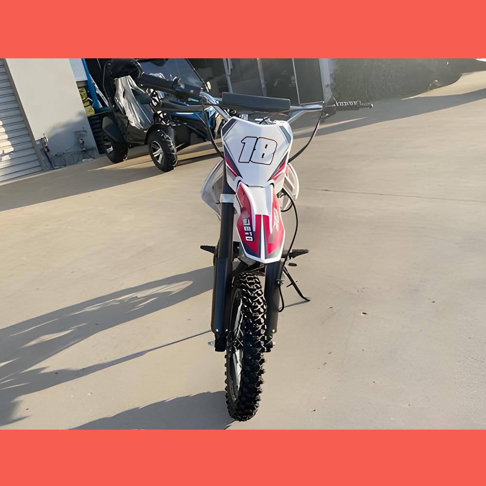 front view of MJM 110cc Petrol Powered 4-Stroke Kids Trail Pit Dirt Bike - Red