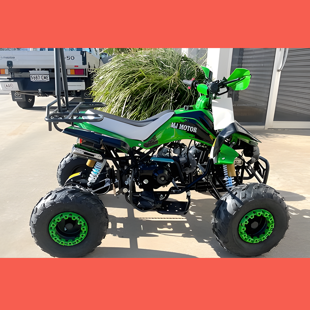 side view of MJM 125cc 3+1 Petrol Powered Kids Sports Quad Bike - Green