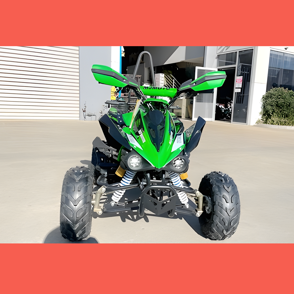 front view of MJM 125cc 3+1 Petrol Powered Kids Sports Quad Bike - Green