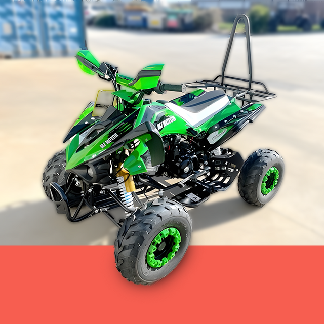 front view of MJM 125cc 3+1 Petrol Powered Kids Sports Quad Bike - Green