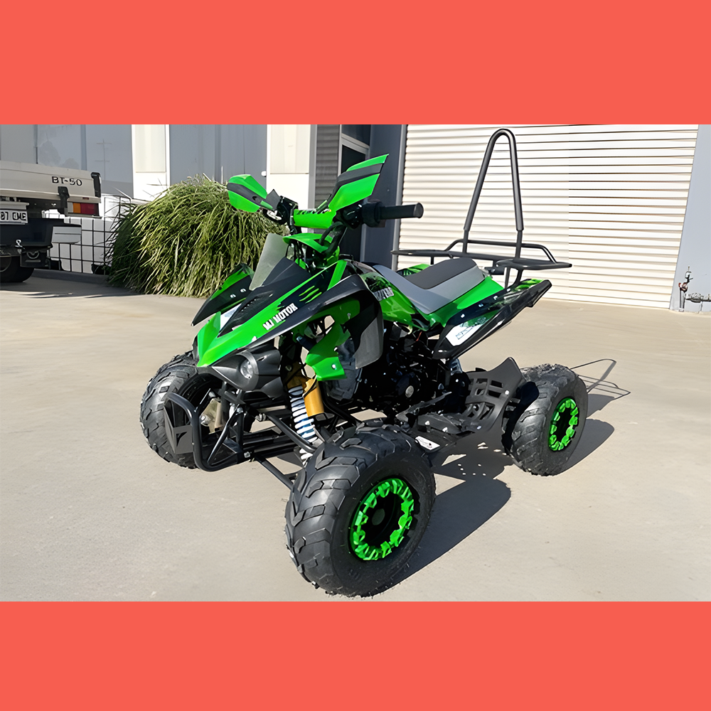 front view of MJM 125cc 3+1 Petrol Powered Kids Sports Quad Bike - Green