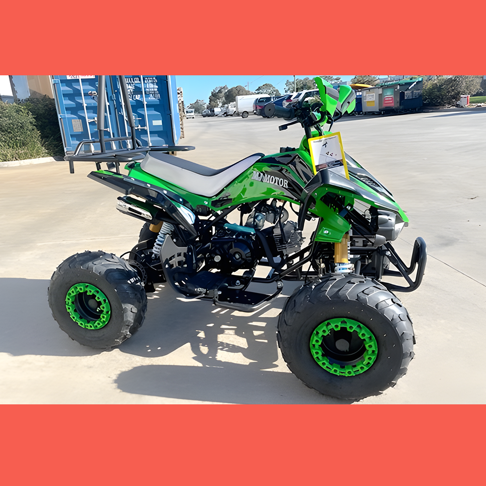 side of MJM 125cc 3+1 Petrol Powered Kids Sports Quad Bike - Green