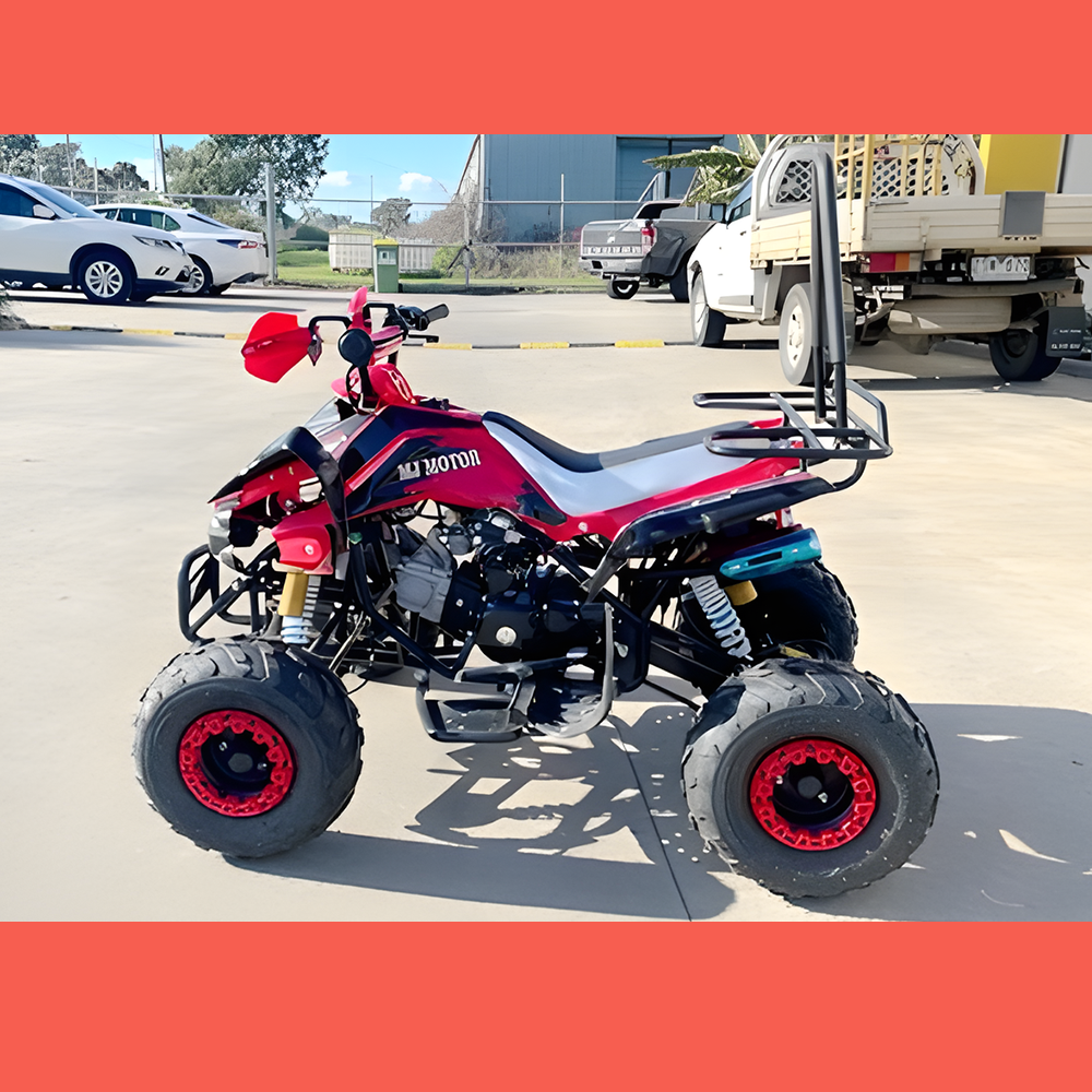 side view of MJM 125cc 3+1 Petrol Powered Kids Sports Quad Bike - Red