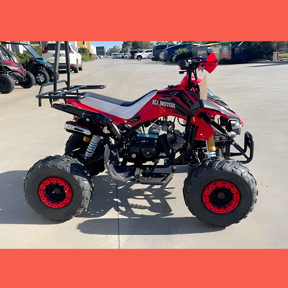 side view of MJM 125cc 3+1 Petrol Powered Kids Sports Quad Bike - Red