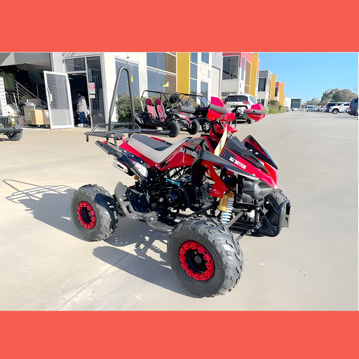 side view of MJM 125cc 3+1 Petrol Powered Kids Sports Quad Bike - Red