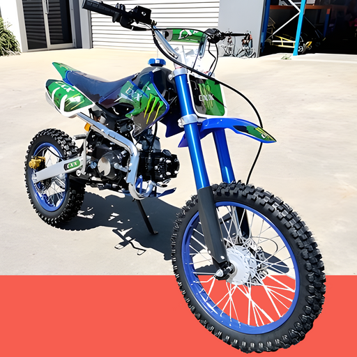 front view of MJM 125cc BigFoot Petrol Powered 4-Stroke Kids Dirt Bike - Blue