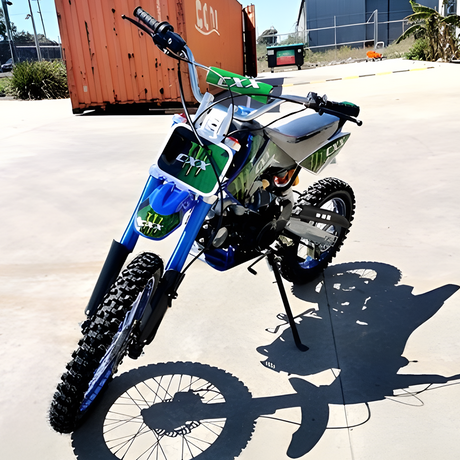 front view of MJM 125cc BigFoot Petrol Powered 4-Stroke Kids Dirt Bike - Blue