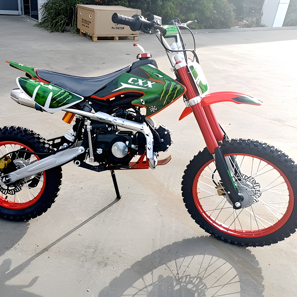 side view of MJM 125cc BigFoot Petrol Powered 4-Stroke Kids Dirt Bike - Red