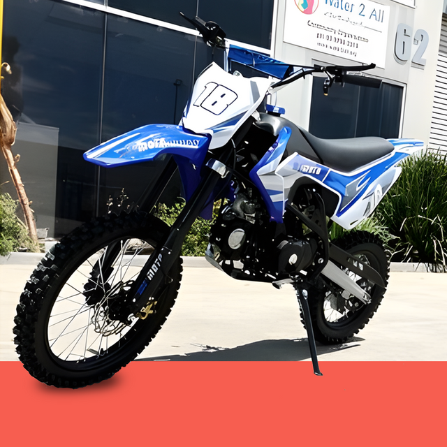 front view of MJM 125cc Petrol Powered 4-Stroke E-Start Kids Dirt Bike - Blue