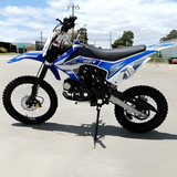 side view of MJM 125cc Petrol Powered 4-Stroke E-Start Kids Dirt Bike - Blue