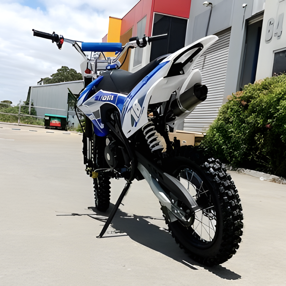 rear view of MJM 125cc Petrol Powered 4-Stroke E-Start Kids Dirt Bike - Blue