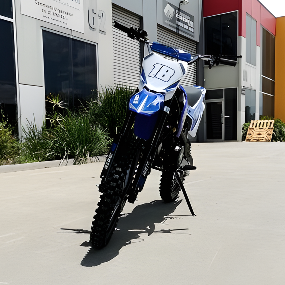 front view of MJM 125cc Petrol Powered 4-Stroke E-Start Kids Dirt Bike - Blue