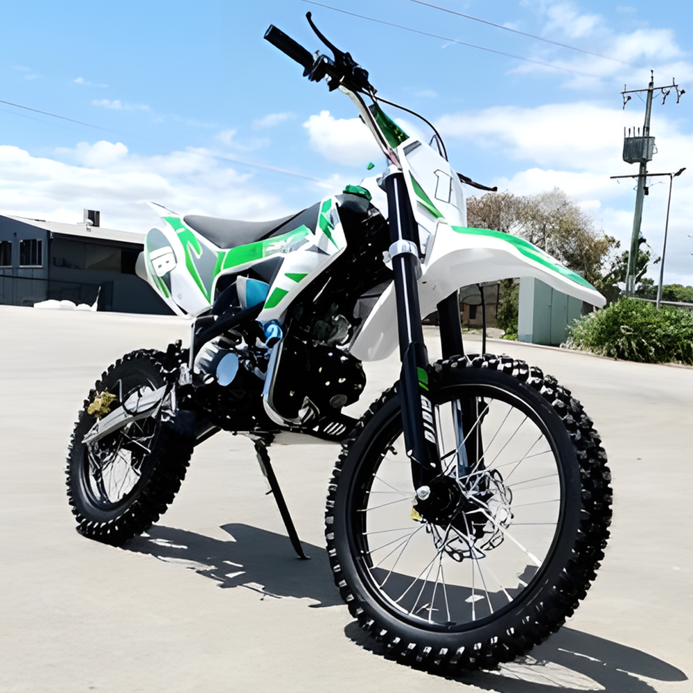 front view of MJM 125cc Petrol Powered 4-Stroke E-Start Kids Dirt Bike - Green