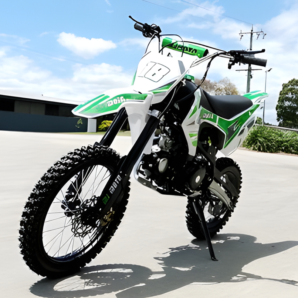 front view of MJM 125cc Petrol Powered 4-Stroke E-Start Kids Dirt Bike - Green