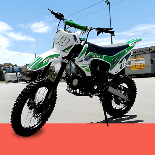 front view of MJM 125cc Petrol Powered 4-Stroke E-Start Kids Dirt Bike - Green