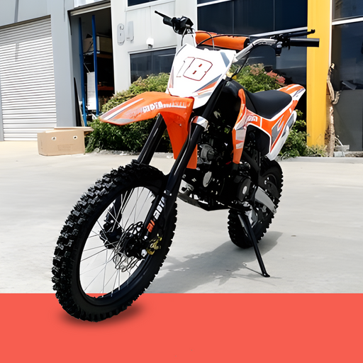 front view of MJM 125cc Petrol Powered 4-Stroke E-Start Kids Dirt Bike - Orange