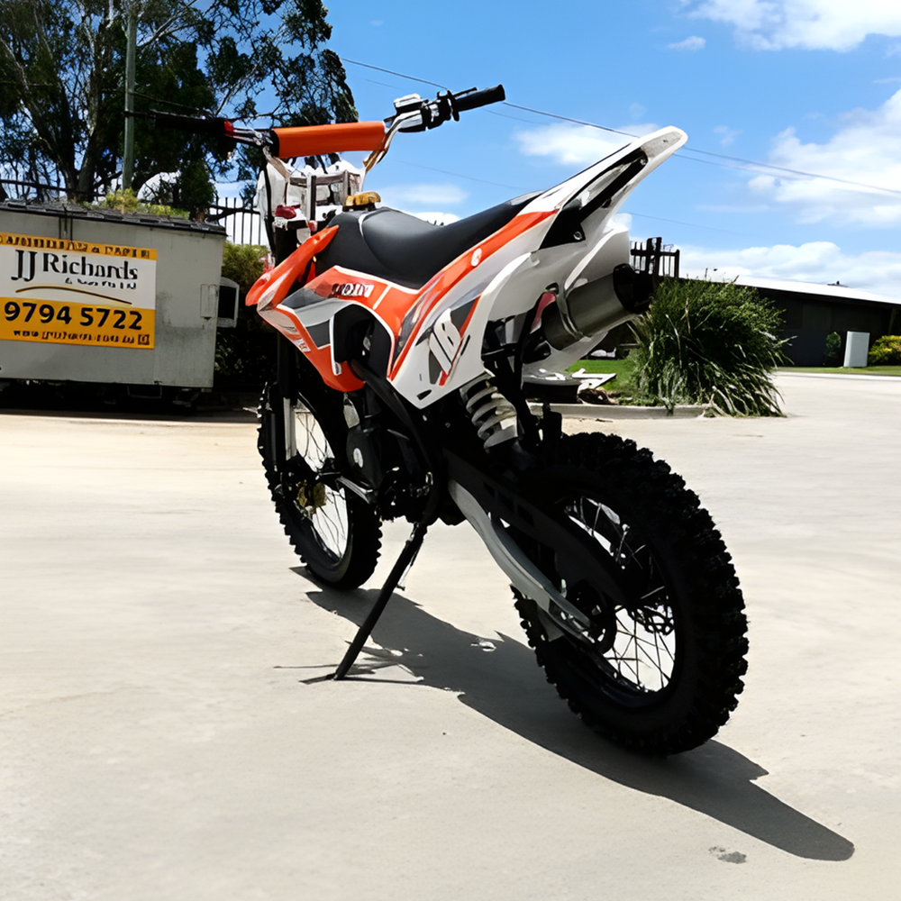 rear view of MJM 125cc Petrol Powered 4-Stroke E-Start Kids Dirt Bike - Orange