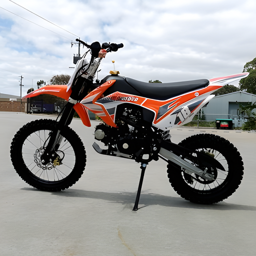 side view of MJM 125cc Petrol Powered 4-Stroke E-Start Kids Dirt Bike - Orange