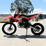 side view of MJM 125cc Petrol Powered 4-Stroke E-Start Kids Dirt Bike - Red