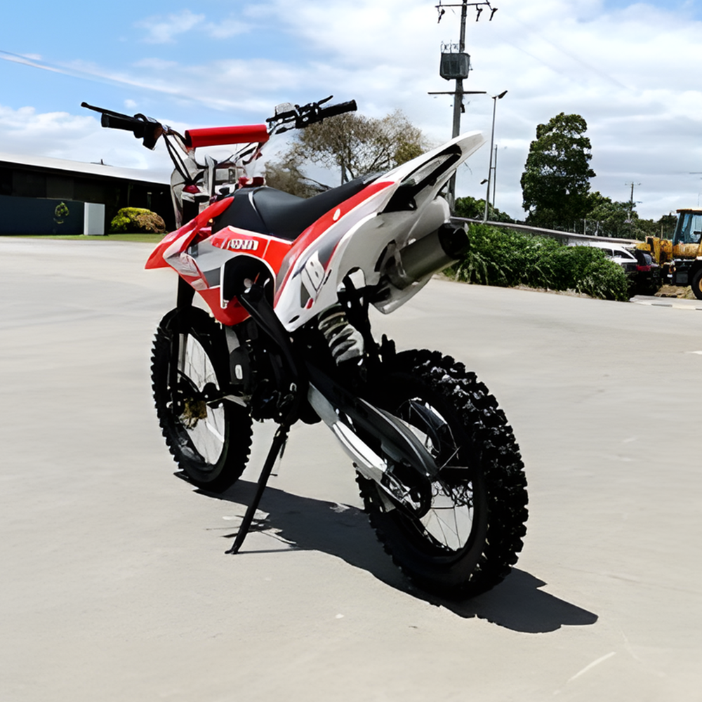 rear view of MJM 125cc Petrol Powered 4-Stroke E-Start Kids Dirt Bike - Red