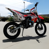 side view of MJM 125cc Petrol Powered 4-Stroke E-Start Kids Dirt Bike - Red