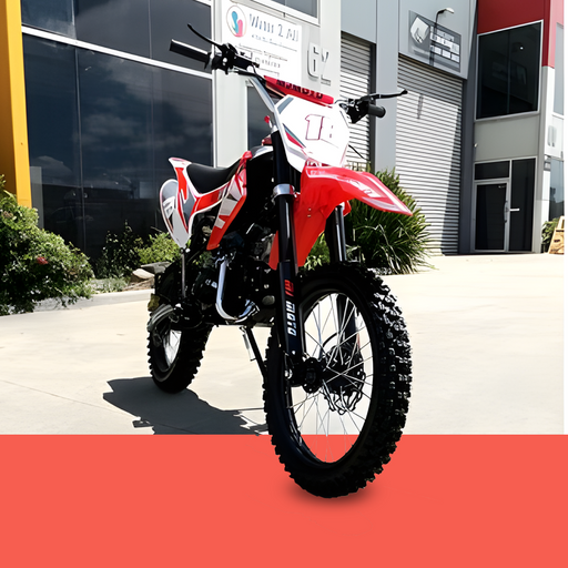 front view of MJM 125cc Petrol Powered 4-Stroke E-Start Kids Dirt Bike - Red