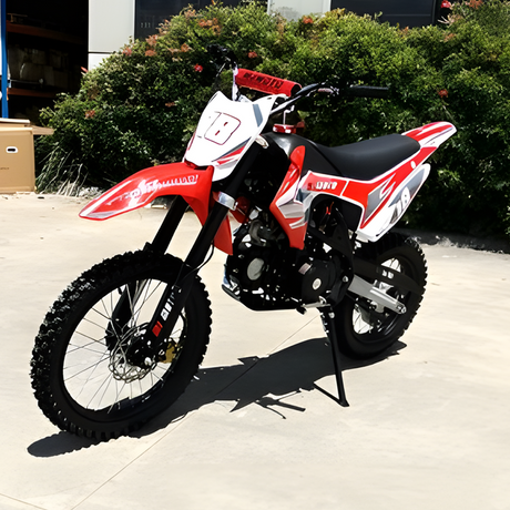 front view of MJM 125cc Petrol Powered 4-Stroke E-Start Kids Dirt Bike - Red