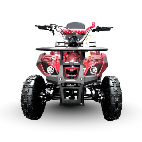 Red and black ATV on a white background