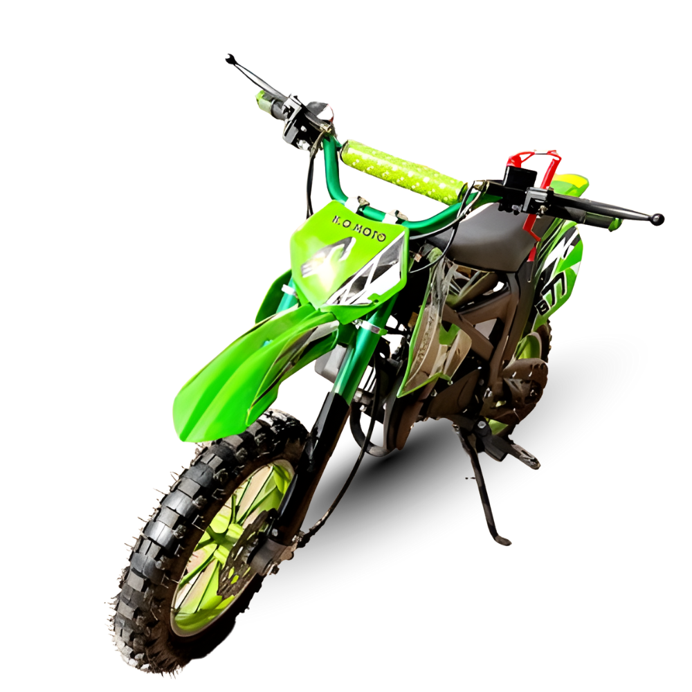 Green dirt bike on a white background